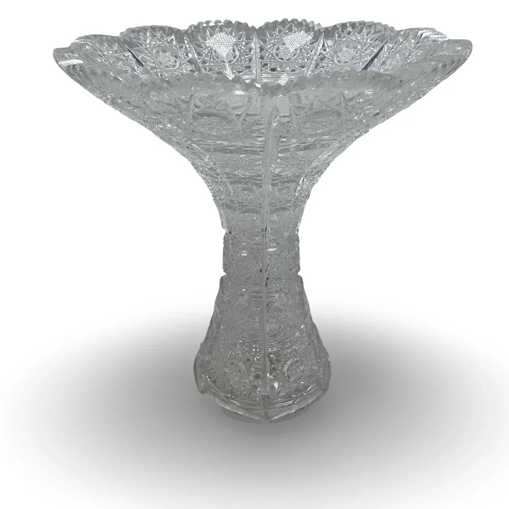 Queen Lace Flared Cut Crystal Trumpet Vase Hobstar Pattern Clear 6.5 inch